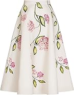 Oscar de la Renta, Porcelain Flower Cotton Poplin Skirt, 6, Pink/White