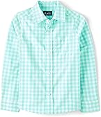 The Children's Place,Boys,Long Sleeve Button Down Shirts,Mellow Aqua Gingham,Small